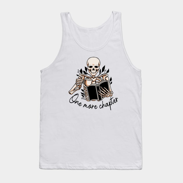 One More Chapter Skeleton Book Lover Tank Top by Nessanya